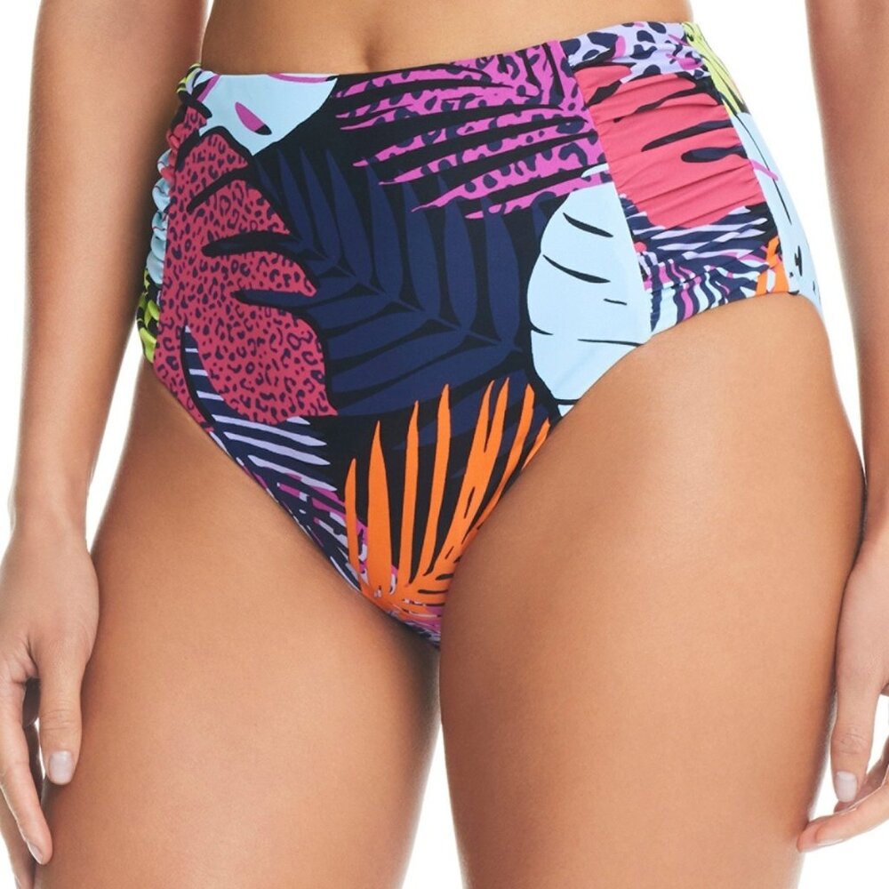 Women's Palm Prowl Side-Ruched Bikini Bottom | High Waist | Tropical Print.